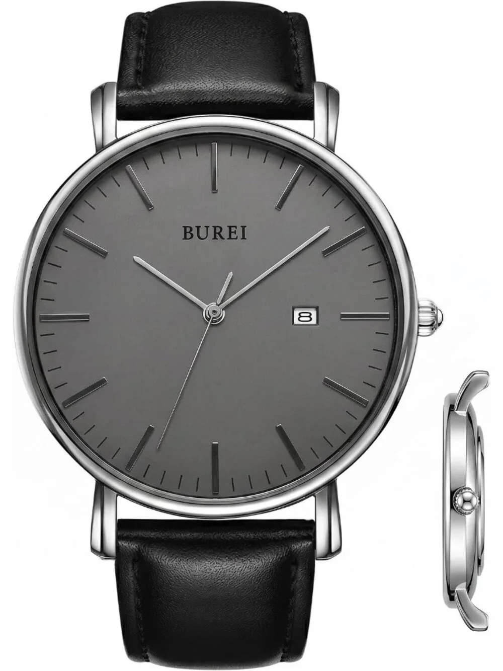 Men's Silver Black Ultra Thin Minimalist Analog Waterproof Classic Wrist Watch